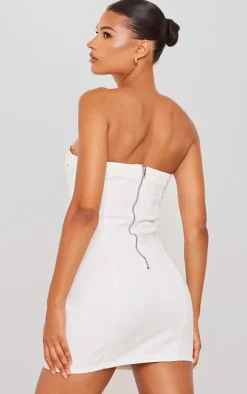 Ecru Zip Detail Denim Mini Dress