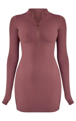 Eggplant Core Collection Tab Snatched Sculpt Half Zip Bodycon Dress
