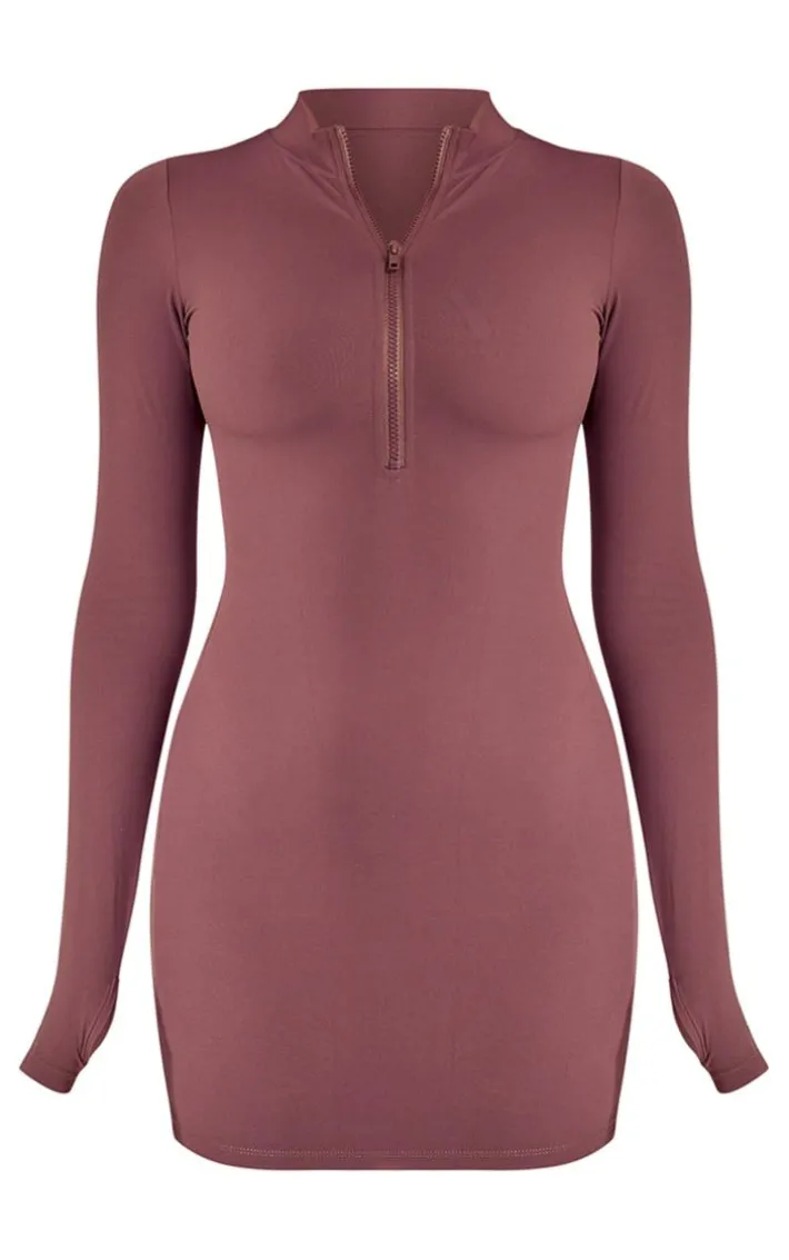 Eggplant Core Collection Tab Snatched Sculpt Half Zip Bodycon Dress