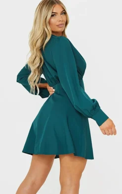 Emerald Green Button Down Waist Detail Shift Dress