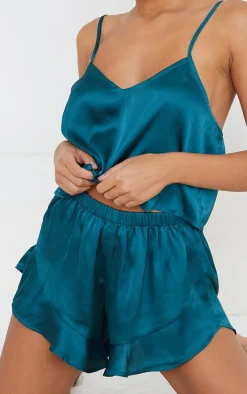 Emerald Green Frill Satin Cami Short PJ Set