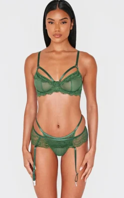 Emerald Green Lace 3 Piece Lingerie Set
