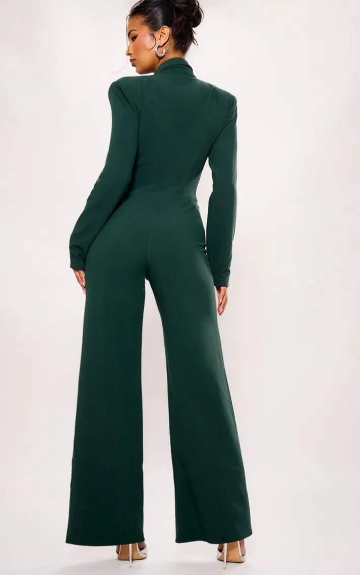 Emerald Green Mesh Panel Tailored Wide Leg Jumpsuit