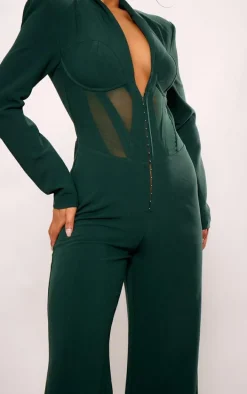 Emerald Green Mesh Panel Tailored Wide Leg Jumpsuit