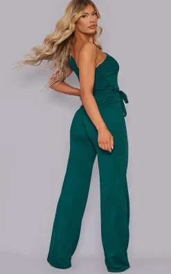 Emerald Green One Shoulder Tie Waist Jumpsuit