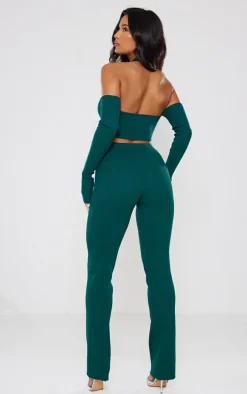Emerald Green Rib Knit Cut Out Chain Detail Jumpsuit