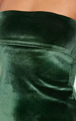 Emerald Green Velvet Bandeau Fold Over Mini Dress