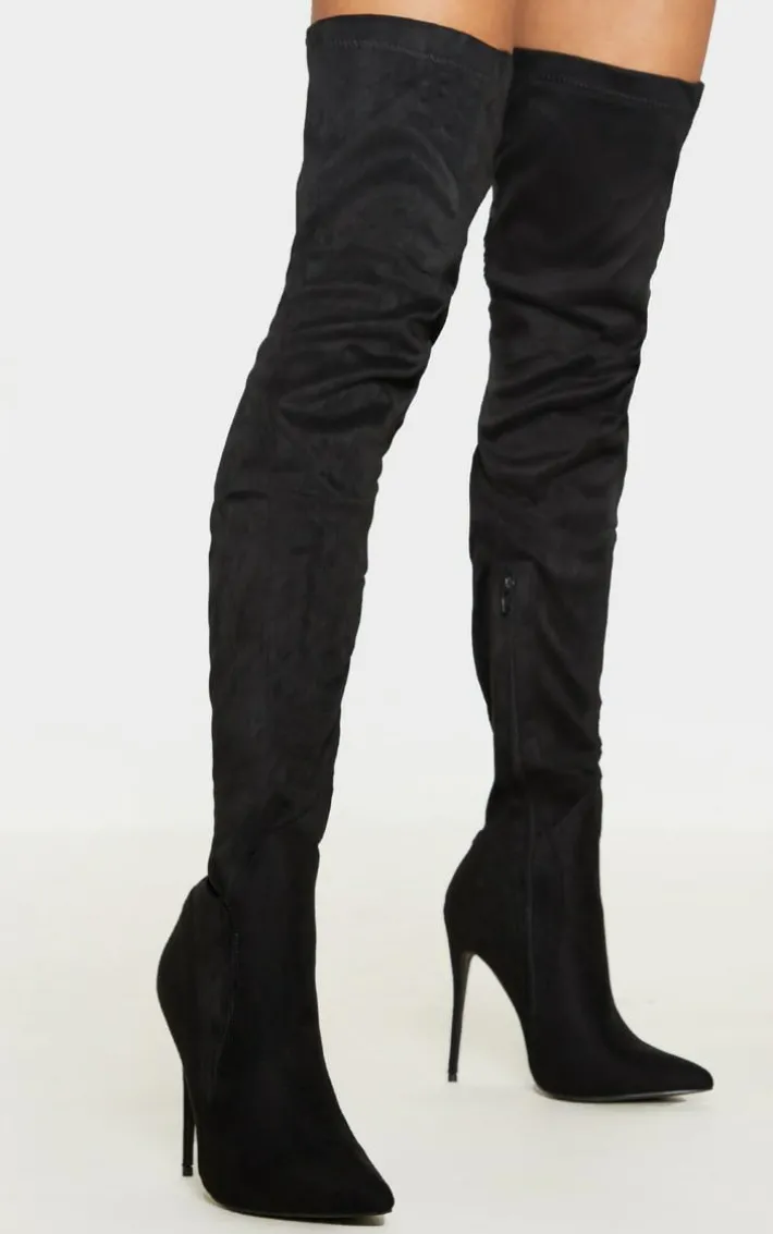 Emmi Black Faux Suede Extreme Thigh High Heeled Boots