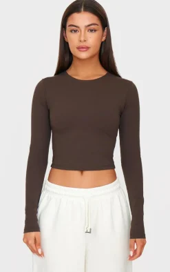 Espresso Sculpt Long Sleeve Crop Gym Top