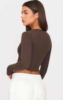 Espresso Sculpt Long Sleeve Crop Gym Top