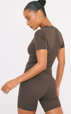 Espresso Sculpt Longline Short Sleeve Gym Top