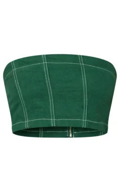 Forest Green Contrast Stitch Bandeau Denim Crop Top