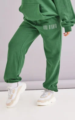 Forest Green Graphic Printed Cuffed High Waist Sweatpants