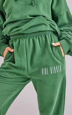 Forest Green Graphic Printed Cuffed High Waist Sweatpants