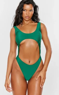 Forest Green High Leg Cut Out Swimsuit
