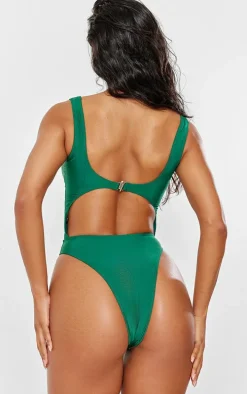 Forest Green High Leg Cut Out Swimsuit