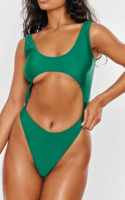 Forest Green High Leg Cut Out Swimsuit