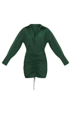 Forest Green Oversized Shirt Ruched Bodycon Dress