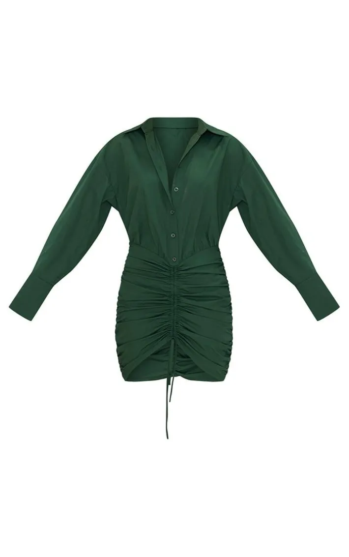 Forest Green Oversized Shirt Ruched Bodycon Dress