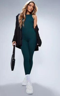 Forest Green Racer Rib Jumpsuit