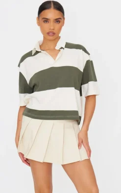 Forest Green Striped Collard T Shirt
