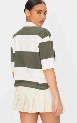 Forest Green Striped Collard T Shirt