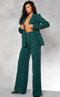 Forest Green Woven High Waisted Tailored Wide Leg Pants