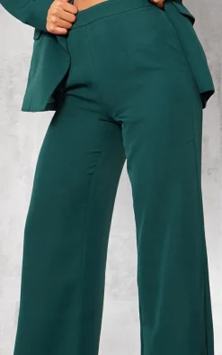 Forest Green Woven High Waisted Tailored Wide Leg Pants