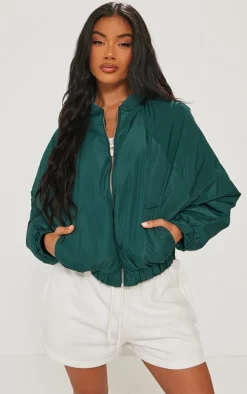 Forest Green Zip Up Puffer Bomber Jacket