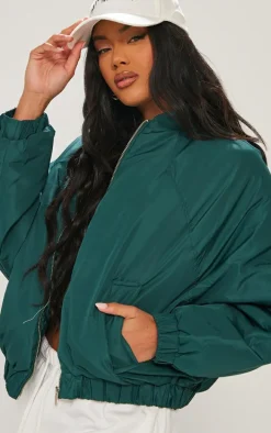 Forest Green Zip Up Puffer Bomber Jacket