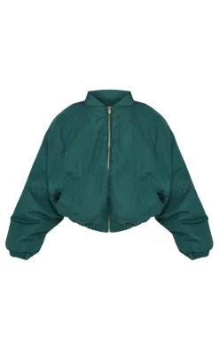 Forest Green Zip Up Puffer Bomber Jacket