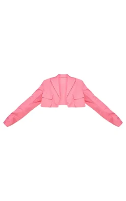 Fuchsia Linen Look Pocket Detail Super Cropped Blazer