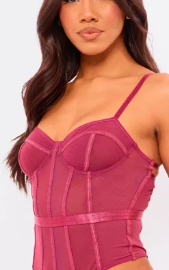 Fuchsia Mesh Corset Bodysuit