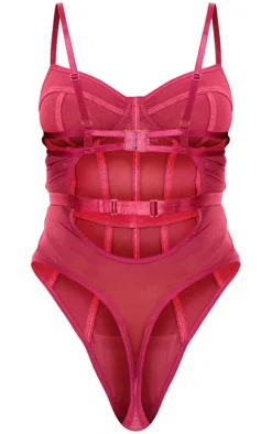Fuchsia Mesh Corset Bodysuit