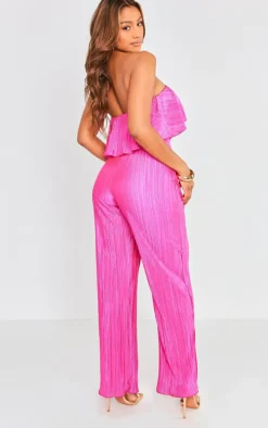 Fuchsia Plisse Tie Waist Tube Jumpsuit