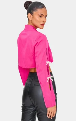 Fuchsia Rhinestone Bow Detail Cropped Blazer