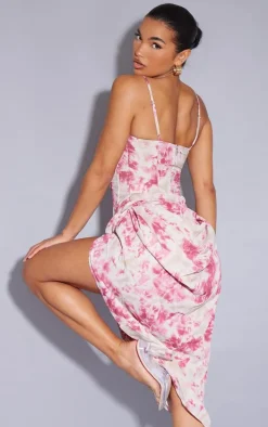 Fuchsia Tie Dye Print Structured Corset Top