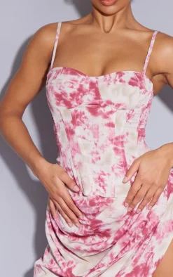 Fuchsia Tie Dye Print Structured Corset Top