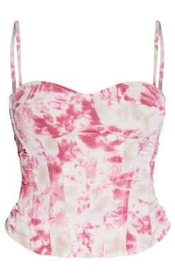 Fuchsia Tie Dye Print Structured Corset Top