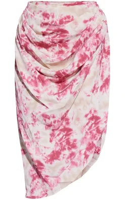 Fuchsia Tie Dye Ruched Side Midi Skirt