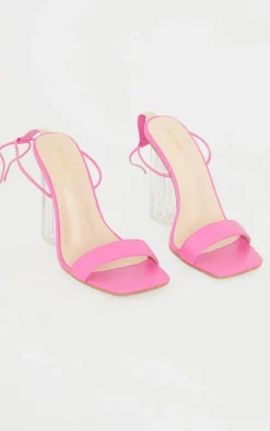Fuchsia Wide Fit PU Lace Up High Clear Block Heels