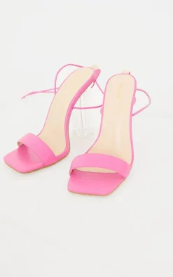 Fuchsia Wide Fit PU Lace Up High Clear Block Heels