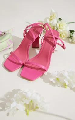 Fuchsia Wide Fit Pu Square Toe Barely There Square High Block Heeled Sandals