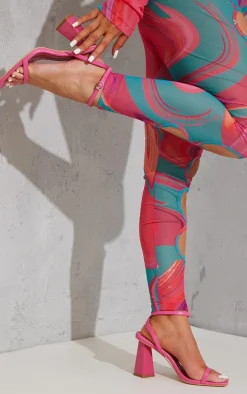 Fuchsia Wide Fit Pu Square Toe Barely There Square High Block Heeled Sandals