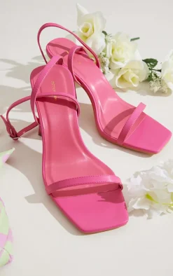 Fuchsia Wide Fit Pu Square Toe Barely There Square High Block Heeled Sandals