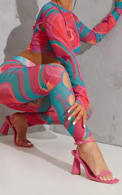 Fuchsia Wide Fit Pu Square Toe Barely There Square High Block Heeled Sandals