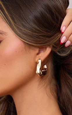 Gold Abstract Chunky Crinkle Hoop Earrings