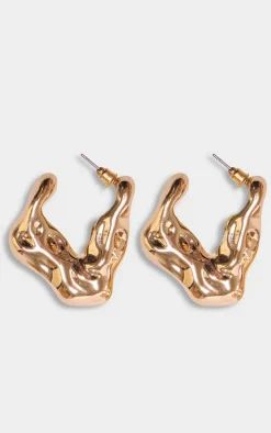 Gold Abstract Chunky Crinkle Hoop Earrings