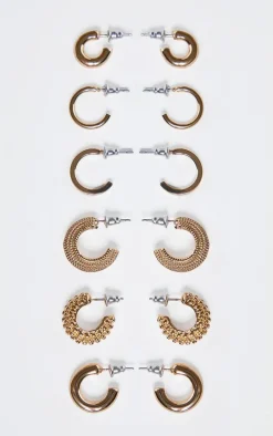 Gold Abstract Chunky Hoop Earrings Multipack