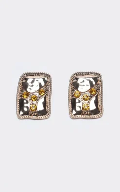 Gold Abstract Diamante Stud Earrings